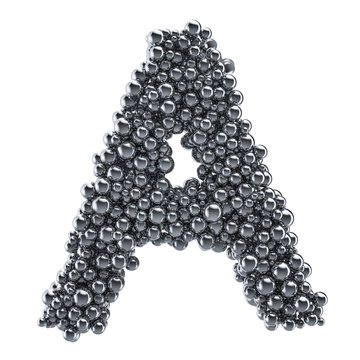 Metallic letter A from metal balls, 3D rendering