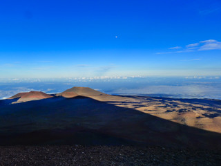  Distant view on the summit on Mauna Kea volcano on Big Island, Hawaii. View on the sky from above.
