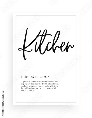 Cuadros en Lienzo Minimalist Wording Design, Kitchen definition, Wall Decor, Wall Decals Vector, F