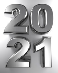 Poster - 2021 in metallic chrome 3D letters - 3D rendering