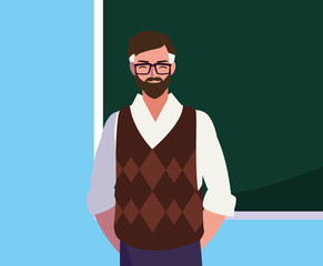 Canvas Print - teacher male with chalkboard character