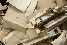 Various Cardboard Boxes. Waste Production. Paper Packaging. Recycling Paper. Ecology And Environment Protection. Background Image.