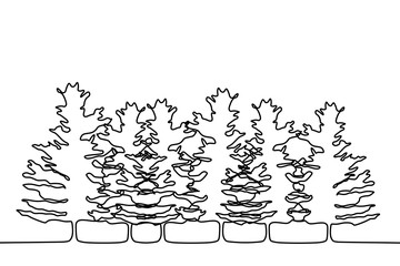 Wall Mural - Forest pine trees continuous one line drawing minimalism design