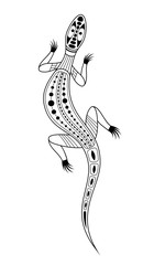 Wall Mural - Lizard. Aboriginal art style. Vector monochrome illustration isolated on white background.