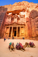 Fototapete - Al Khazneh - the treasury temple, ancient city of Petra, Jordan
