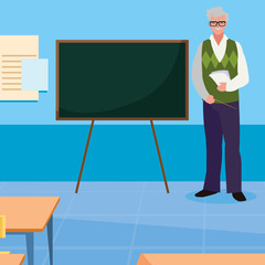 Canvas Print - teacher male with documents in the classroom