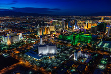 Aerial View Of Las Vegas Cityscape Lit Up At Night, Las Vegas, Nevada, United States