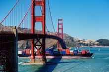 Barge Passing Under Golden Gate Bridge, San Francisco, California, United States