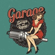 Vintage Car Repair Service Colorful Label