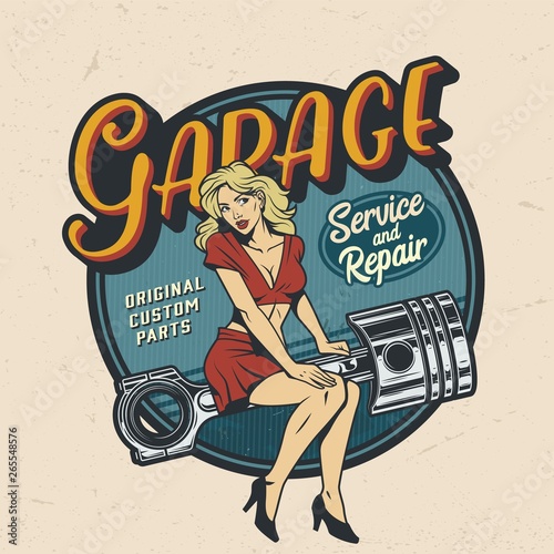 Vintage colorful garage repair service logo Wallpaper Mural
