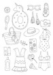 © masan4ik - JPEG drawn set icons, signs summer fashion beachwear and accessories. Collection Summer elements for summer holiday and party. Set collection for design card and print on t-shirt Coloring page