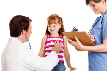 Wall Mural - Doctor and Nurse Examining a Little Girl - Medical Healthcare