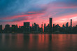 New York City skyline silhouette during colorful sunset
