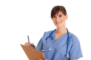 Wall Mural - Happy Female Nurse with Clipboard - Medical Healthcare