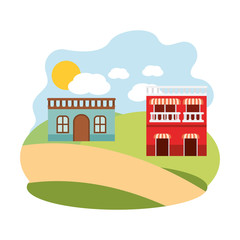 Sticker - neighborhood houses in landscape isolated icon