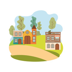 Wall Mural - neighborhood houses in landscape isolated icon