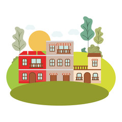 Sticker - neighborhood houses in landscape isolated icon