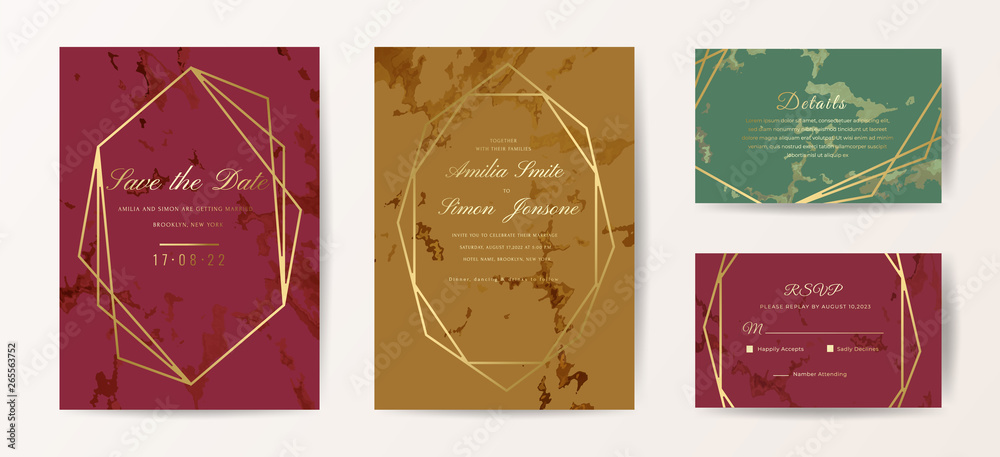 Texture Invite Card Luxury wedding invite cards with White marble texture and gold border ...