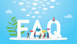 faq frequently asked question concept with team people and big words text with bubble speech conversation with blue modern color style - vector