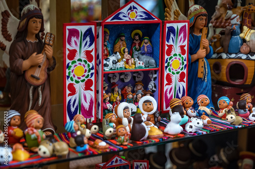 Cuadros en Lienzo Colorful Peruvian artisanal Retablo for sale at street Indian market in Miraflores, Lima