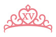 Quinceañera or quinceanera crown tiara with the number 15 inside line art vector icon