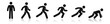 Stick figure walk and run. Running animation. Posture stickman. People icons set. Man in different poses and positions. Black silhouette. Simple cute modern design. Flat style vector illustration.