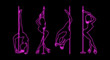 set of vector silhouette of girl and pole with neon effect. Pole dance illustration for fitness, striptease dancers, exotic dance. Illustration EPS10 for logotype, badge, icon, logo, banner, tag.