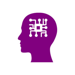 Wall Mural - digital human head, brain, technology, head, memory, creative technology mind, artificial intelligence purple color icon