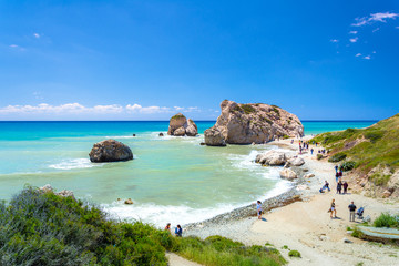 Wall Mural - The famous beach of Aphrodite's rock or Venus rock, Petra tou Romiou, Cyprus