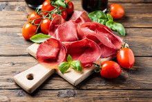 Italian Antipasto With Bresaola And Red Wine