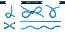 Shoe Laces Brush Set Isolated On A White Background. Blue Color. Realistic Lace Knots And Bows. Modern Simple Design. Flat Style Vector Illustration.