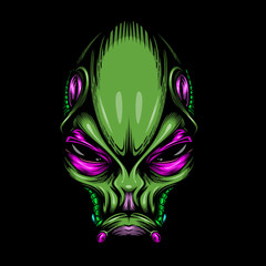 Alien portrait mascot. Vector illustration isolated on black background. 