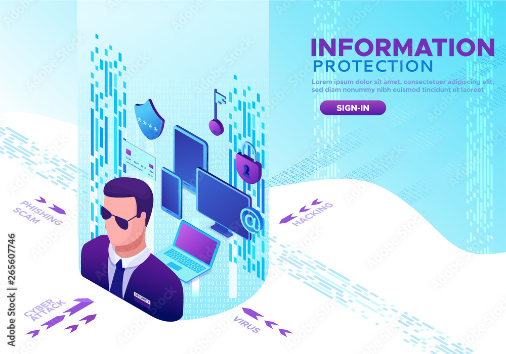 Data protection concept, cyber security guard 3d isometric vector ...