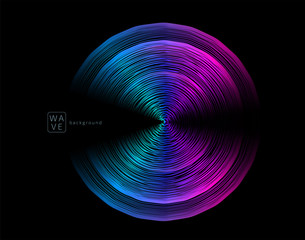 Fototapete - Abstract digital future wave lines vector background in circle shape. Tech music sound concept. Electronic light rounds illustration on black backdrop