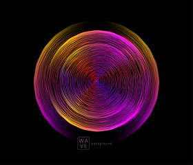 Fototapete - Abstract digital future wave lines vector background in circle shape. Tech music sound concept. Electronic light rounds illustration on black backdrop