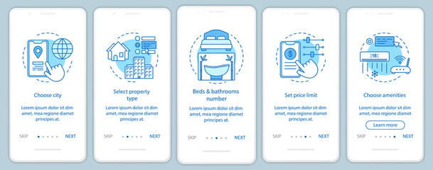 Property rental onboarding mobile app page screen with linear concepts