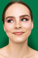 Wall Mural - Beauty Fashion model portrait with perfect skin and pink glossy eye shadow make up