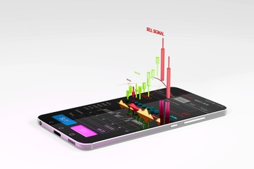 Wall Mural - Stock Signal, Buy Signal, Sell Signal, Mobile foreign exchange trading - 3d render