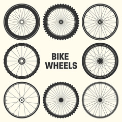 bicycle wheel symbol vector illustration. bike rubber mountain tyre, valve. fitness cycle, mtb, moun