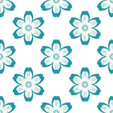 Fototapeta Motyle - Digital blue flowers simple seamless pattern 