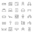 Furniture, icon set. Home interior, linear icons. Piece of furniture for the living room, bedroom, office, workplace, children's room and kitchen. Line with editable stroke