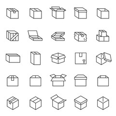 Wall Mural - Box, icon set. Cardboard packaging boxes, linear icons. Line with editable stroke