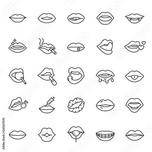 Lips, icon set. mouth, linear icons. Line with editable stroke Tableau sur Toile