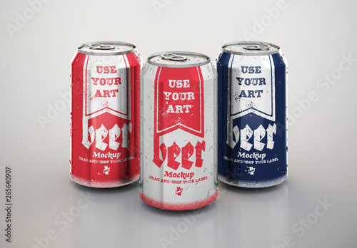 Download 3 Beer Cans Packaging Design Mockup With Water Droplets Stock Template Adobe Stock