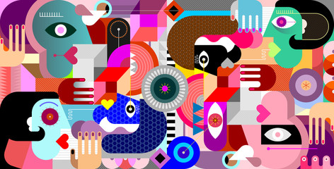 abstract geometric style group of people