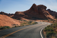 Road Winding Through The Valley Of Fire National Park In Nevada, United States, North America
