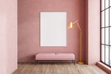 Pink Living Room, Bench And Poster