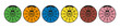 TÜV Plaketten Siegel alle Farben Hauptuntersuchung HU Abgasuntersuchung AU Vektor Illustration
