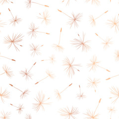 Wall Mural - Rose gold foil Dandelion seeds seamless vector background repeat 