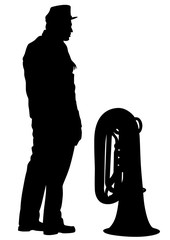 Wall Mural - Military musicians in old-time uniforms with wind instruments on a white background